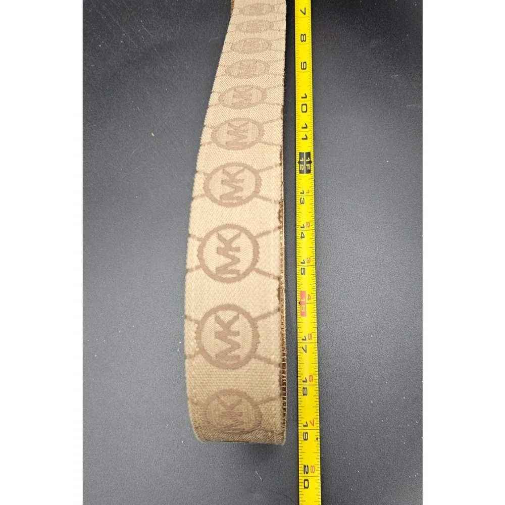 Michael Kors Signature Monogram Logo Canvas Leather Belt Gold Buckle Size L